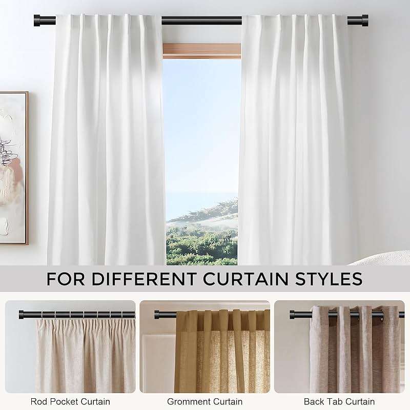 VOIIY 2 Pack Curtain Rods for Windows 48 to 84 Inch(4-7 Feet),Black 1'' Diameter Drapery Rods with End Cap Style Design,Modern Adjustable Heavy Duty Curtain Rod,Size:36''-88'' - Image 6