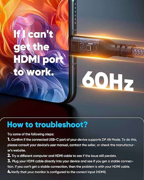 Highwings USB C to HDMI Cable 6.6FT(4K@60Hz), High Speed Type C to HDMI 2.0 Cord, [Thunderbolt 3/4 Compatible] with iPhone 16 Pro/15 Pro/Max, MacBook Pro/Air 2023, iPad Pro, Surface Book 2 - Image 6