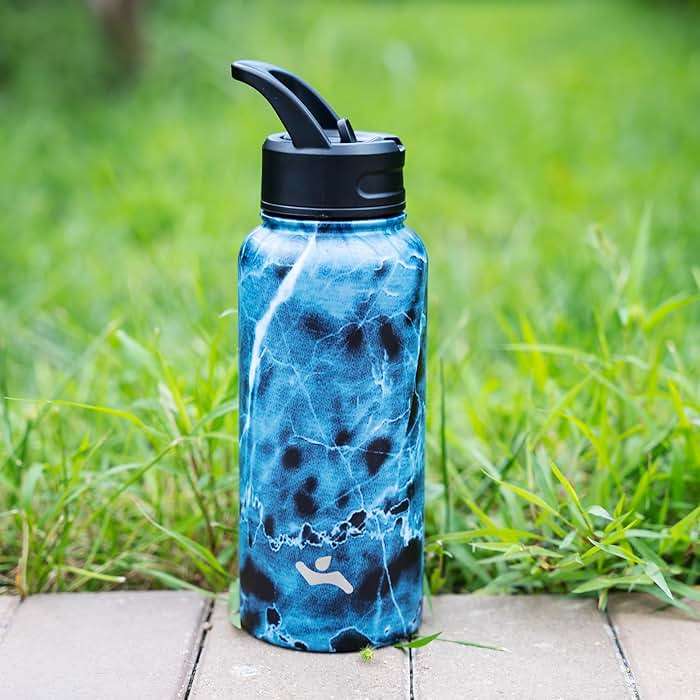 Konokyo 22oz Stainless Steel Bottles with 3 Lids Sport Insulated Water Bottle,Marble Ocean - Image 7