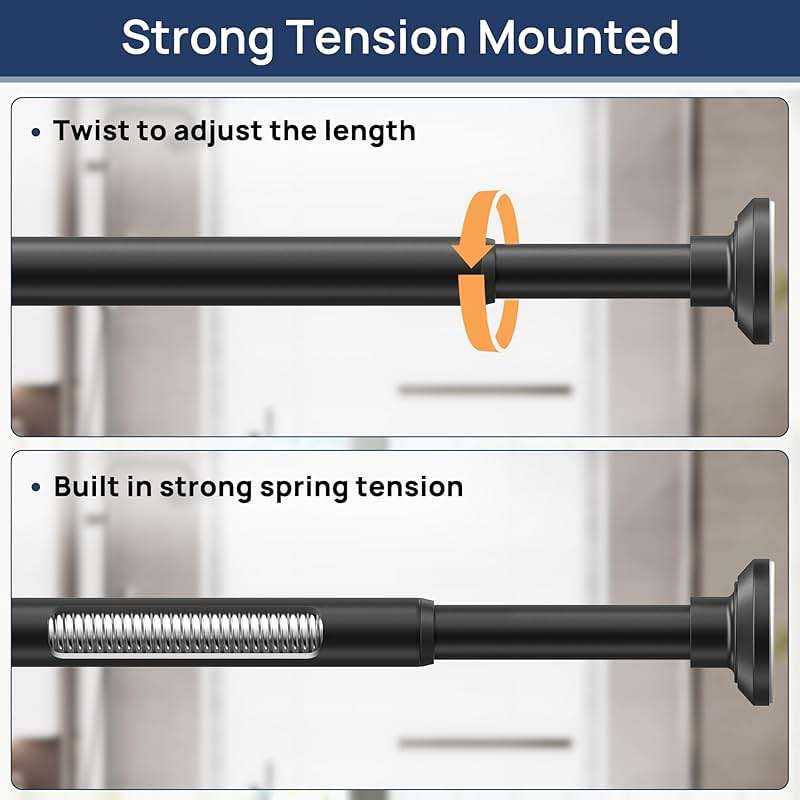 ENJOYBASICS Matte Black Shower Curtain Rod 30 to 76 Inches, 1 Inch Stainless Steel Adjustable Spring Tension Rods No Drill for Bathroom, Closet, Window, Room Divider, Never Rust, Non Slip - Image 4
