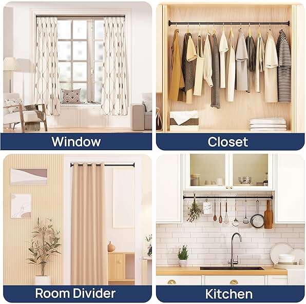 ENJOYBASICS Matte Black Shower Curtain Rod 30 to 76 Inches, 1 Inch Stainless Steel Adjustable Spring Tension Rods No Drill for Bathroom, Closet, Window, Room Divider, Never Rust, Non Slip - Image 9