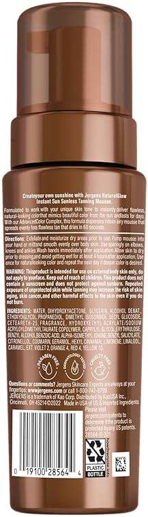 Jergens Natural Glow Instant Sun Body Mousse, Self Tanner for Ultra Deep Bronze Tan, Sunless Tanning Body Bronzer, Natural Looking Fake Tan, 6 Oz - Image 8