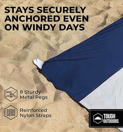 Tough Outdoors Extra Large Beach Blanket Waterproof Sandproof Oversized - 11'x10' Sand Free Beach Mat for 9 Adults - Hiking, Outdoor & Beach - Navy Blue & White - Image 7