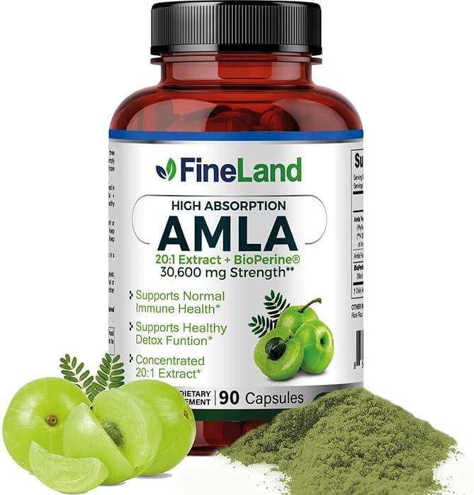 FineLand Amla (Indian Gooseberry) Full Spectrum Extract with BioPerine® for Absorption, Rich in Natural Vitamin C, Immune & Digestive Support – 90 Vegan Capsules - Image 1