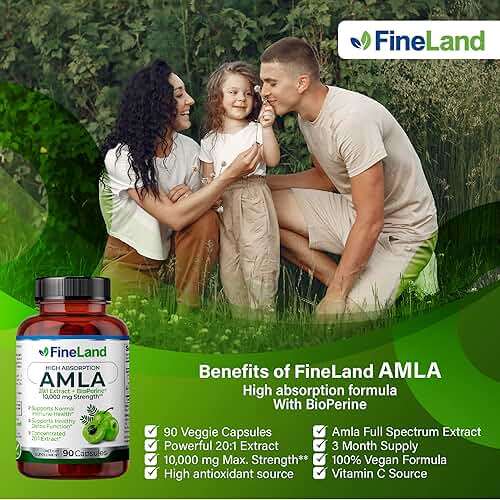 FineLand Amla (Indian Gooseberry) Full Spectrum Extract with BioPerine® for Absorption, Rich in Natural Vitamin C, Immune & Digestive Support – 90 Vegan Capsules - Image 6