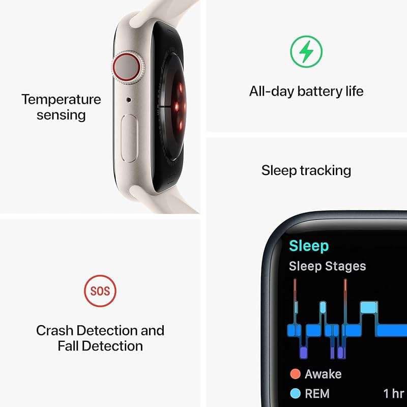 Apple Watch Series 8 [GPS, 41mm] - Starlight Aluminum Case with Starlight Sport Ban, M/L (Renewed) - Image 2