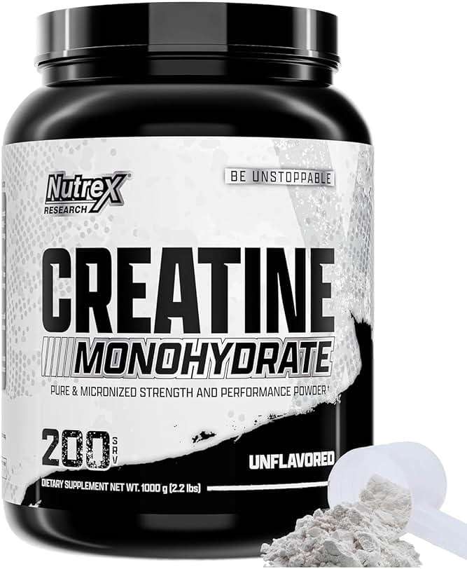 Nutrex Research Micronized Creatine Monohydrate Powder - 200 Servings (1KG) Pure, Unflavored Creatine Monohydrate Supplement for Muscle Gain, Strength and Performance, 5G Per Serv (2.2lbs) - Image 1