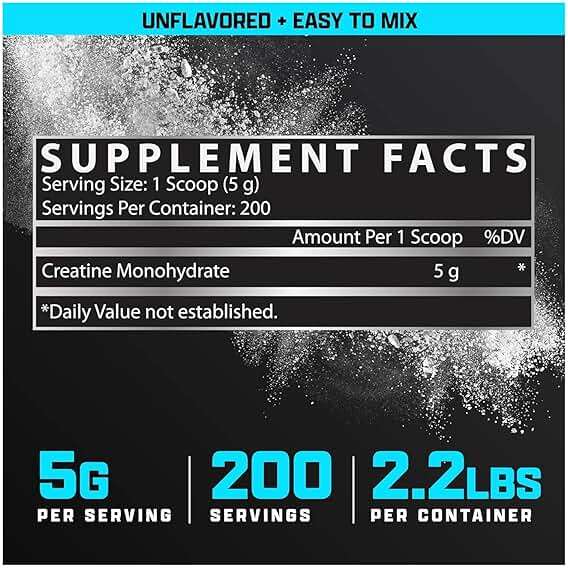 Nutrex Research Micronized Creatine Monohydrate Powder - 200 Servings (1KG) Pure, Unflavored Creatine Monohydrate Supplement for Muscle Gain, Strength and Performance, 5G Per Serv (2.2lbs) - Image 2