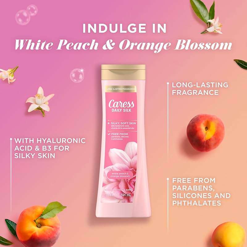 Caress Body Wash for Women, Daily Silk White Peach & Orange Blossom, Shower Gel Body Wash Moisturizing for Noticeably Silky, Soft Skin, 20 fl oz, 4 Pack - Image 5