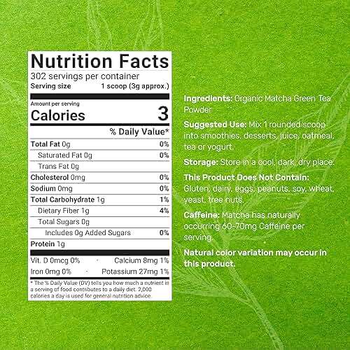 Organic Matcha Green Tea Powder, 2 lb (907g) | First Harvest, Culinary Grade | Japanese Sourced Cafe Mix | Zero Sugar, Keto Friendly, Non-GMO, Vegetarian - Image 3