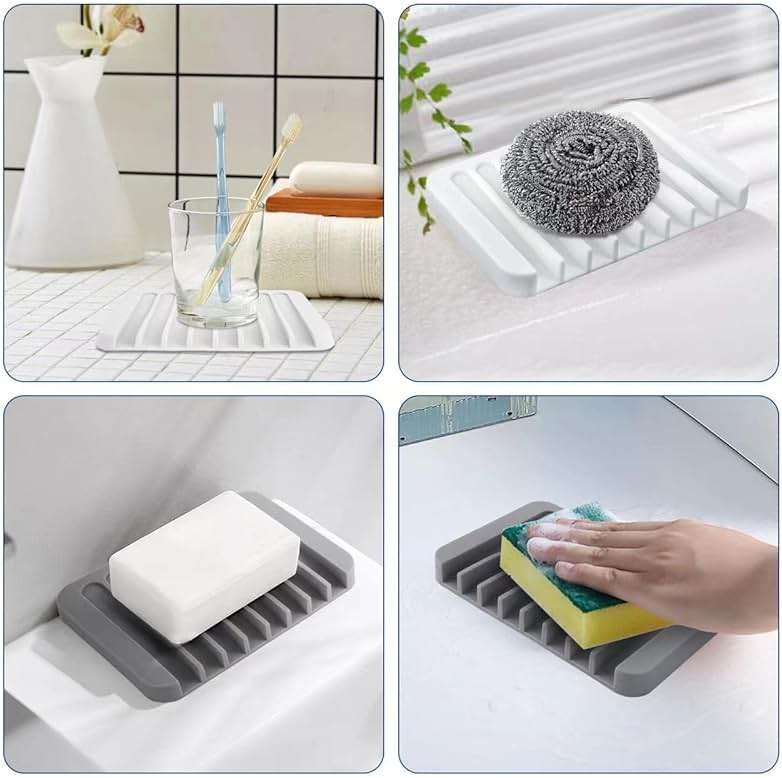 2PCS KAJUDA Self Draining Soap Dishes, Premium Silicone Soap Holder & Saver for Shower, Bathroom, Bath Tub, Razor, Sponges, Bar Soap Dish to Keep Soap Dry, Can Extend Soap Life, Easy Clean (Grey) - Image 4