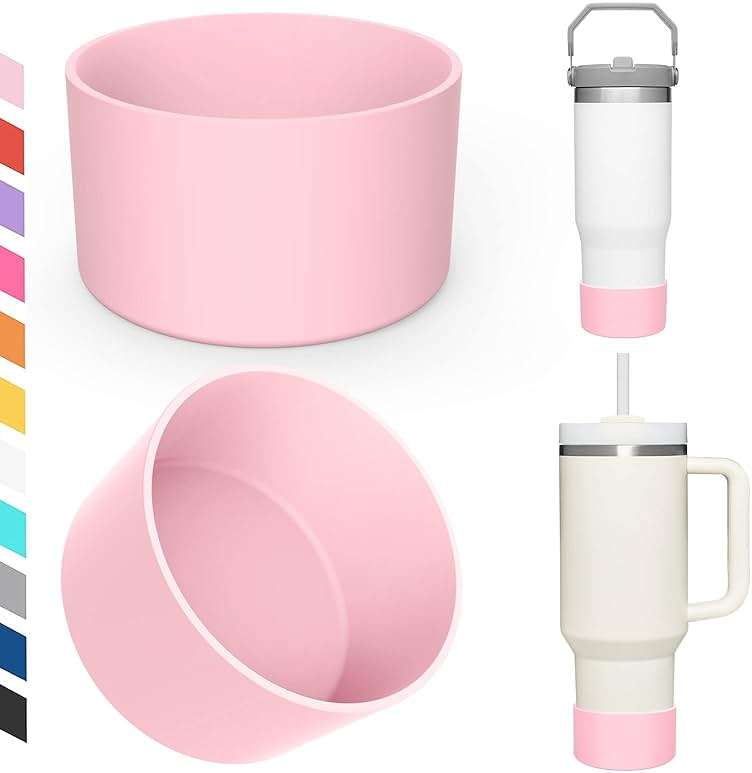 Airboat Upgrade 2PCS Protective Silicone Boot Bumper for Stanley Quencher Adventure 40oz 30oz IceFlow 20oz 30oz Tumbler, Water Bottle Bottom Sleeve Cover Accessories for Stanley Mug Cup(Pink) - Image 1