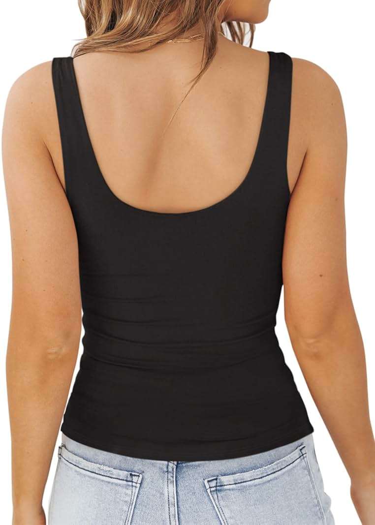 PINKMSTYLE Womens Basic Double Lined V Neck Tank Tops Slimming Workout Summer Tops Sleeveless Shirts - Image 7