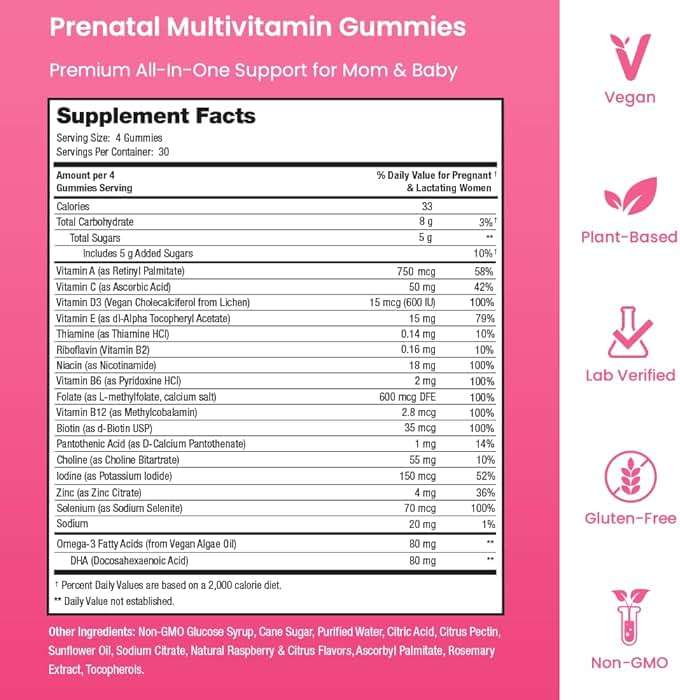 Prenatal Vitamin Gummies with DHA | Vegan Prenatal Vitamins for Women with Omega 3, Methylfolate, Choline & D3, Pregnancy Vitamins for Fetal Development | Gummy Multivitamin Supplement, 120 Count - Image 4