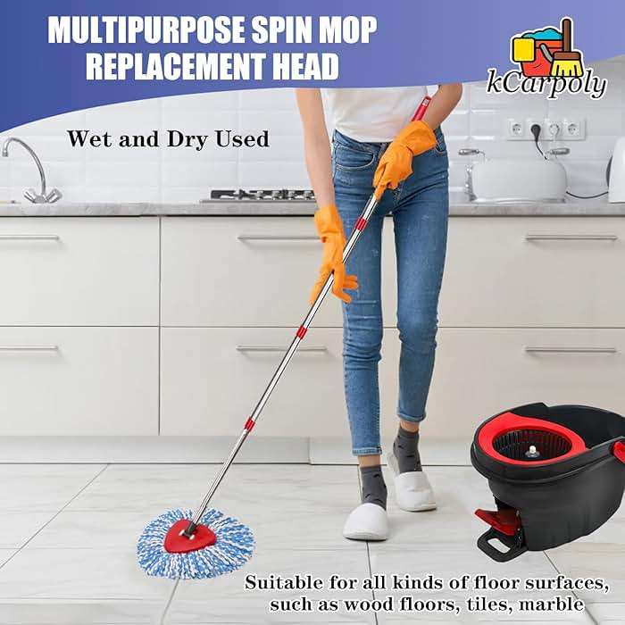 4 Pack Spin Mop Replacement Heads Compatible for O Ceda EasyWring 1-Tank Triangle System, Microfiber Mop Refills for 5.9inch Core,Deep Cleaning, Included Base and Handle - Image 4