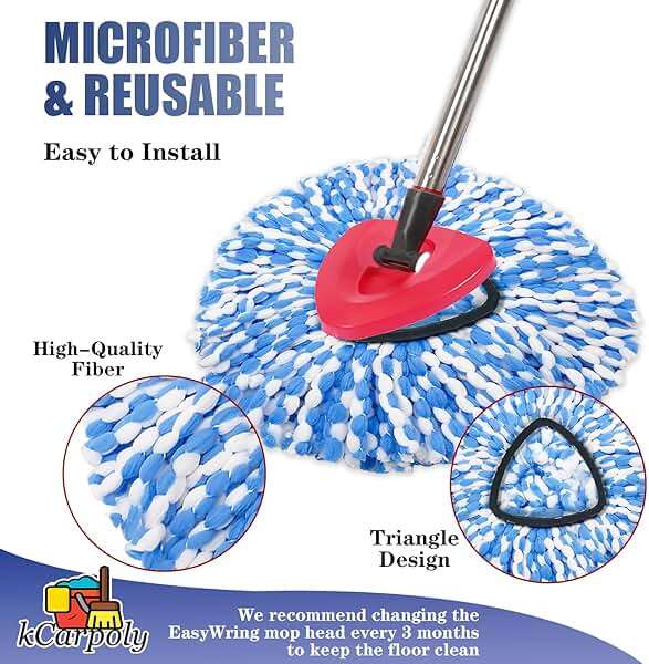 4 Pack Spin Mop Replacement Heads Compatible for O Ceda EasyWring 1-Tank Triangle System, Microfiber Mop Refills for 5.9inch Core,Deep Cleaning, Included Base and Handle - Image 5