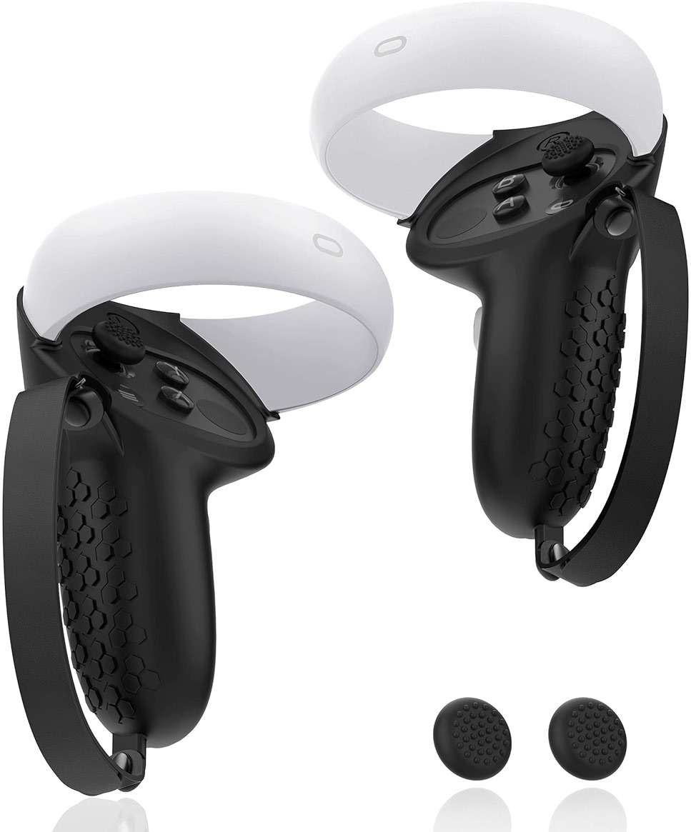 AMZDM Controller Grip for Oculus Quest 2 Accessories Grips Cover for VR Touch Controllers Covers Protector with Non-Slip Thumb Grips 1Pair Black - Image 1