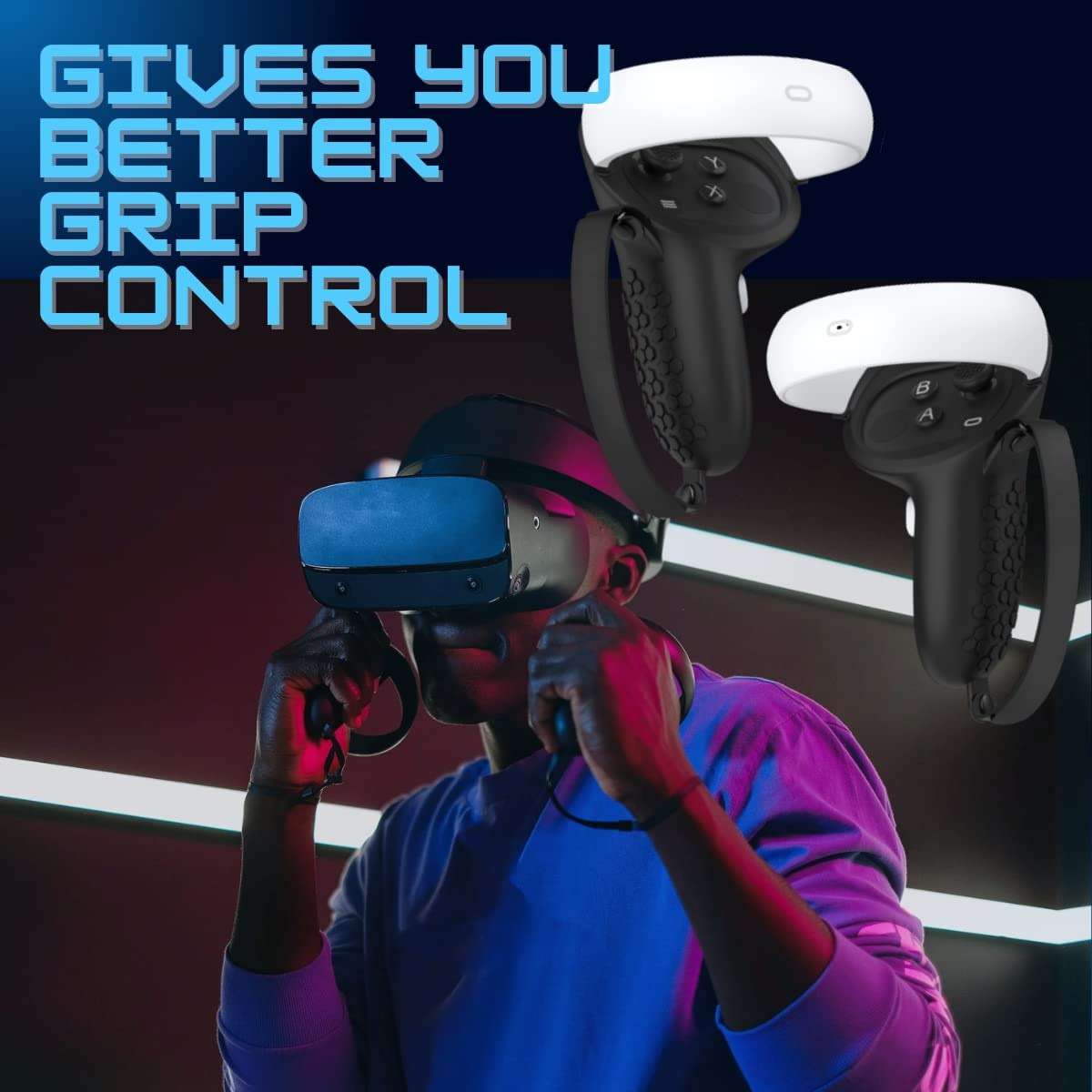 AMZDM Controller Grip for Oculus Quest 2 Accessories Grips Cover for VR Touch Controllers Covers Protector with Non-Slip Thumb Grips 1Pair Black - Image 2
