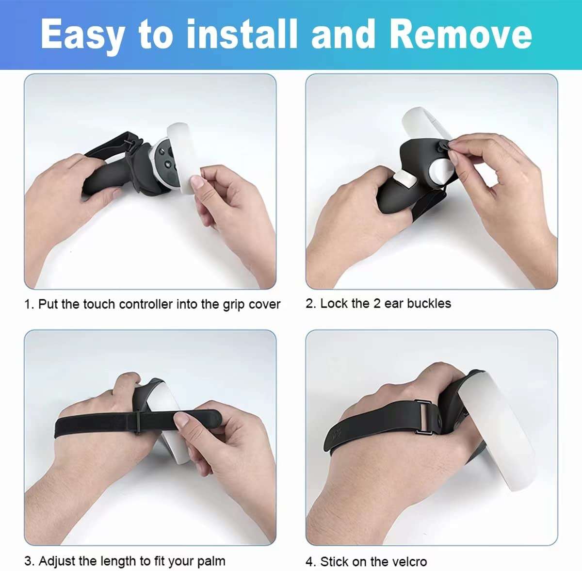 AMZDM Controller Grip for Oculus Quest 2 Accessories Grips Cover for VR Touch Controllers Covers Protector with Non-Slip Thumb Grips 1Pair Black - Image 4