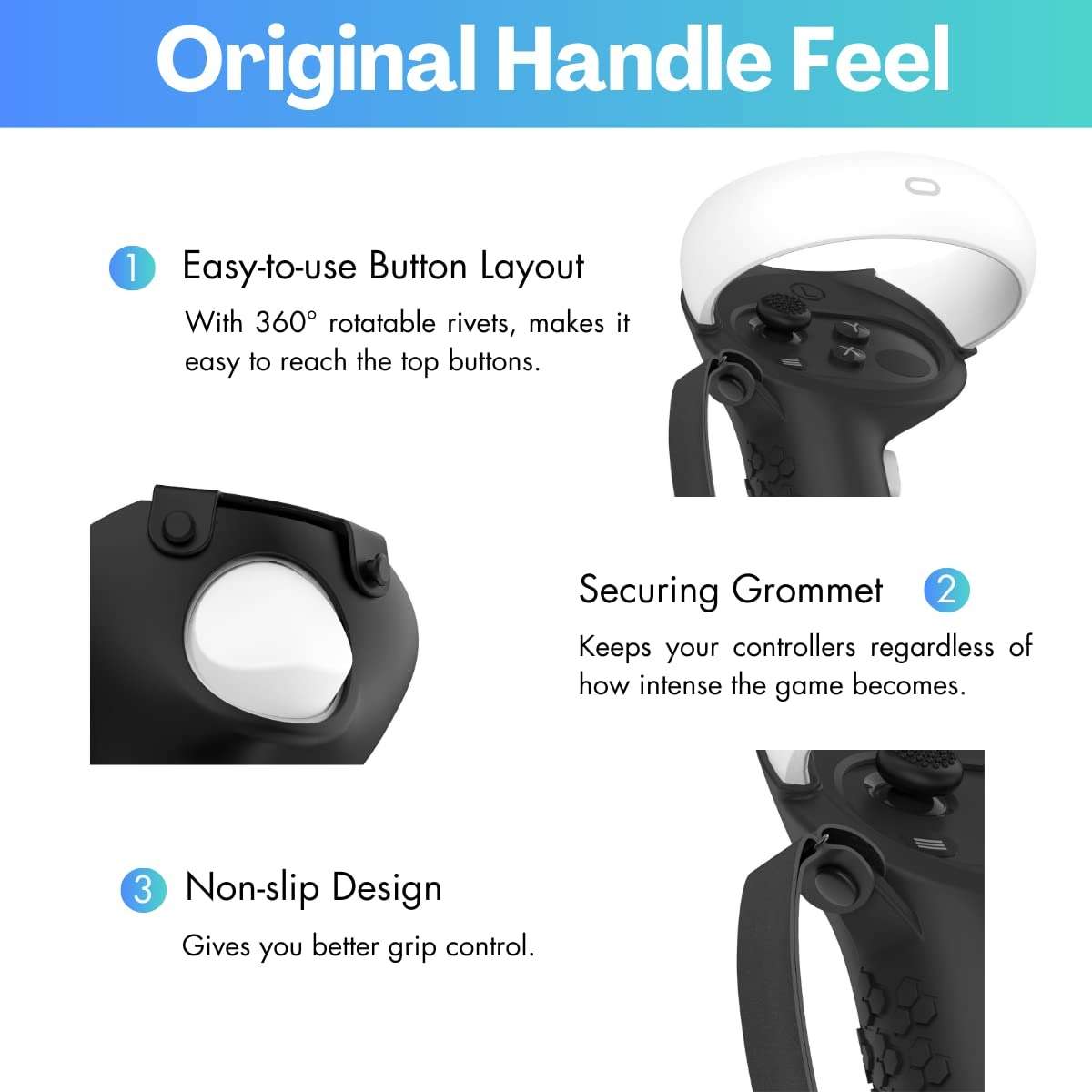 AMZDM Controller Grip for Oculus Quest 2 Accessories Grips Cover for VR Touch Controllers Covers Protector with Non-Slip Thumb Grips 1Pair Black - Image 5