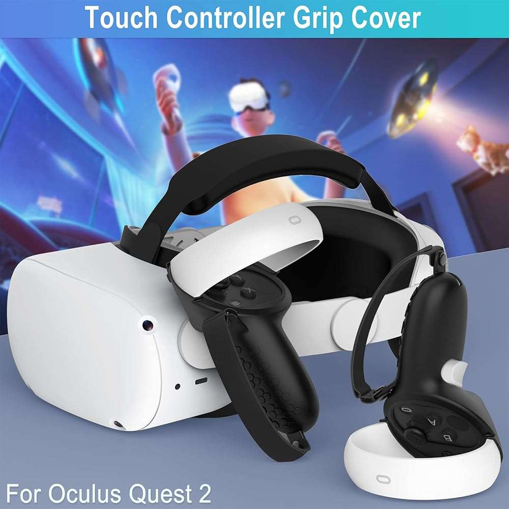 AMZDM Controller Grip for Oculus Quest 2 Accessories Grips Cover for VR Touch Controllers Covers Protector with Non-Slip Thumb Grips 1Pair Black - Image 6