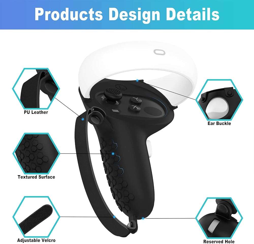AMZDM Controller Grip for Oculus Quest 2 Accessories Grips Cover for VR Touch Controllers Covers Protector with Non-Slip Thumb Grips 1Pair Black - Image 7