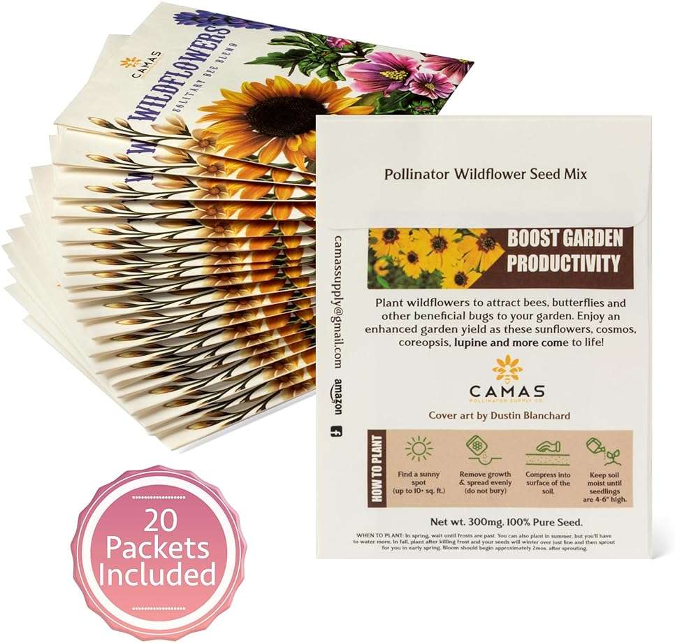 Camas- Pollinator Wildflower Seed Packets - (20) Party Favors to Attract Bees, Butterflies, and Hummingbirds to Your Plant and Flower Garden-Annual Wildflower Mix - Image 2