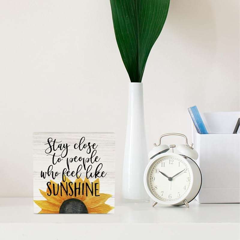 Farmhouse Sunshine Sunflower Wooden Box Sign Rustic Country Sunflower Box Sign Wood Sign Decor Summer Square Wood Sign Home Desk Tabletop Shelf Decor 5 x 5 - Image 2