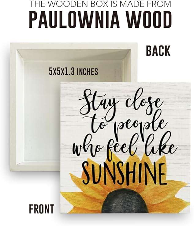 Farmhouse Sunshine Sunflower Wooden Box Sign Rustic Country Sunflower Box Sign Wood Sign Decor Summer Square Wood Sign Home Desk Tabletop Shelf Decor 5 x 5 - Image 3