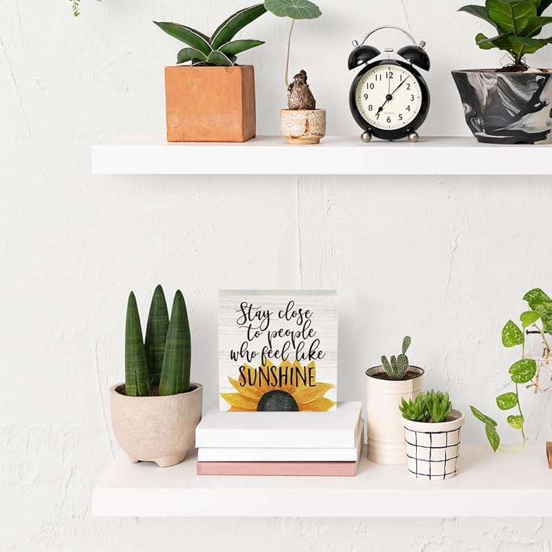 Farmhouse Sunshine Sunflower Wooden Box Sign Rustic Country Sunflower Box Sign Wood Sign Decor Summer Square Wood Sign Home Desk Tabletop Shelf Decor 5 x 5 - Image 4