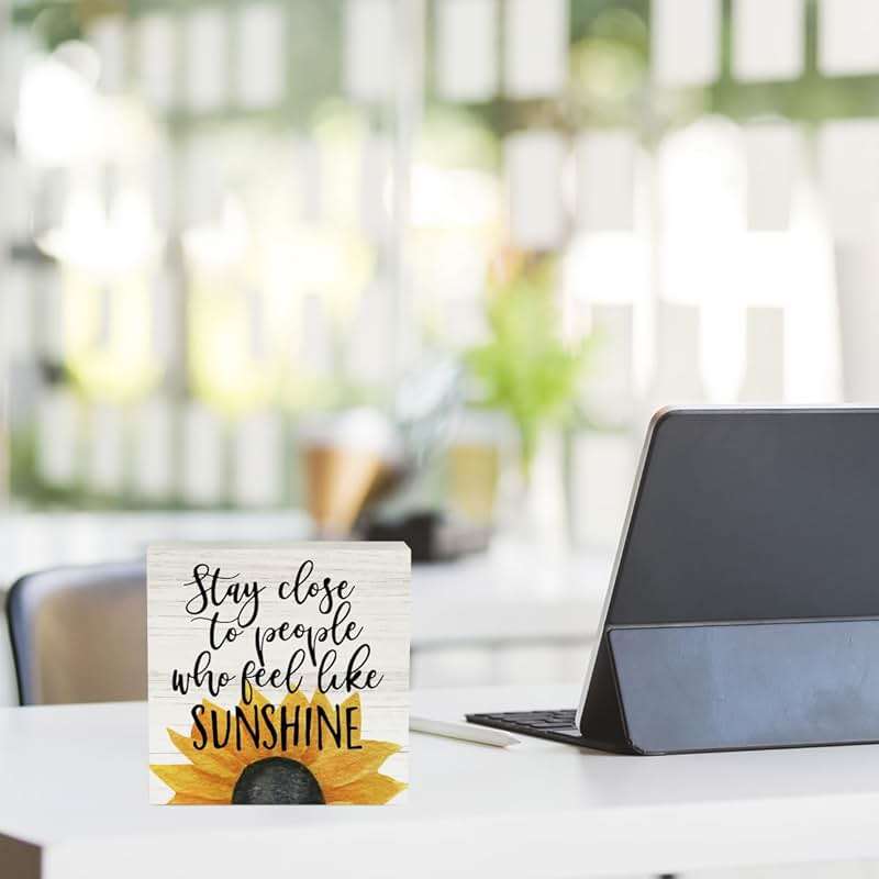 Farmhouse Sunshine Sunflower Wooden Box Sign Rustic Country Sunflower Box Sign Wood Sign Decor Summer Square Wood Sign Home Desk Tabletop Shelf Decor 5 x 5 - Image 5