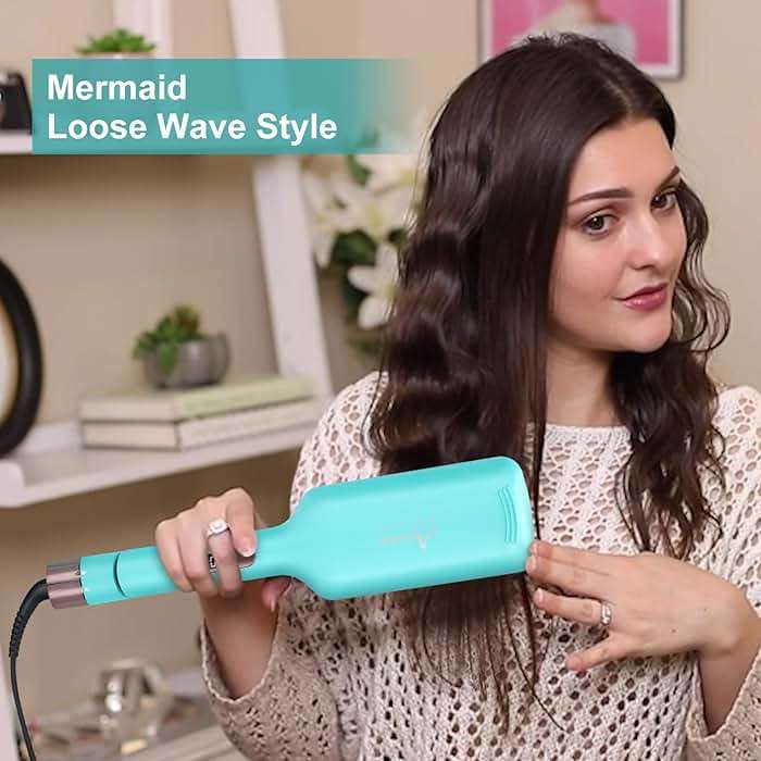 32mm (1.25") Aima Beauty Twins Mermaid Waves Hair Waver, Anti-Scald 2 Barrel Curling Iron, Hair Crimper, Ionic Care Wave Iron 15S Heats Up for Short/Medium/Long Hair Light Green - Image 2