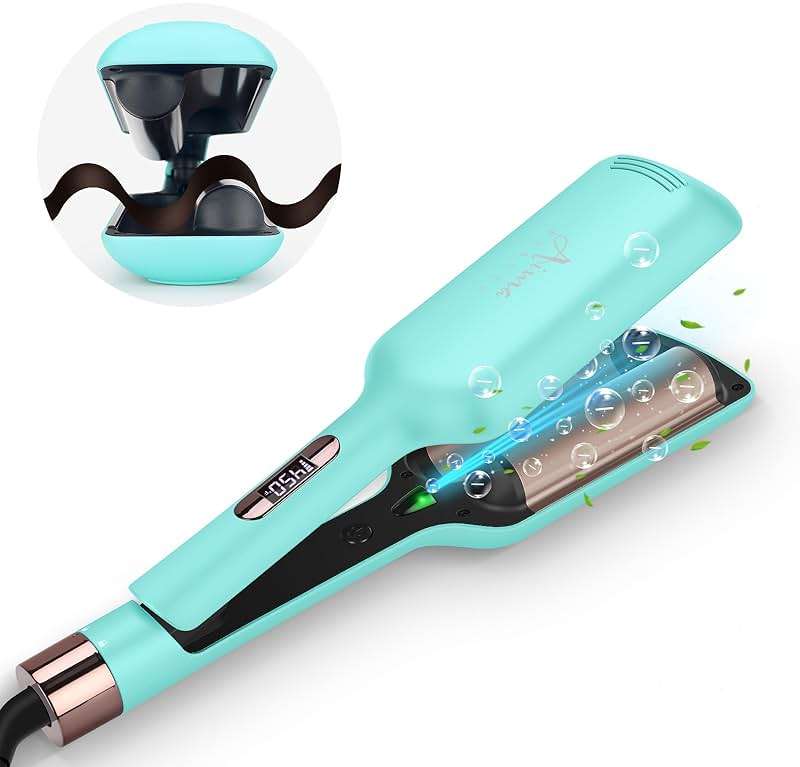 32mm (1.25") Aima Beauty Twins Mermaid Waves Hair Waver, Anti-Scald 2 Barrel Curling Iron, Hair Crimper, Ionic Care Wave Iron 15S Heats Up for Short/Medium/Long Hair Light Green - Image 3