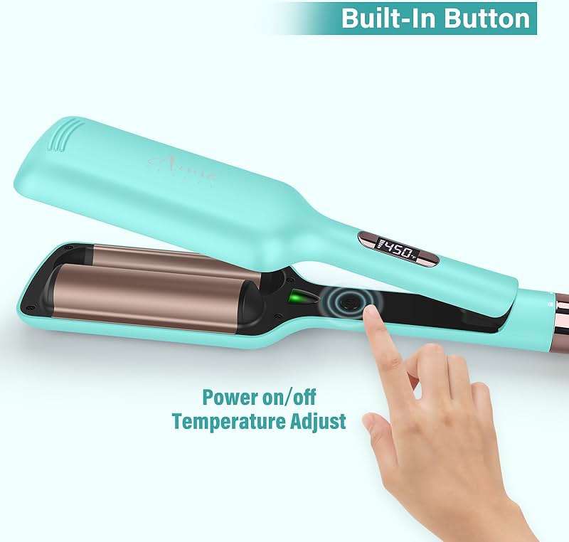 32mm (1.25") Aima Beauty Twins Mermaid Waves Hair Waver, Anti-Scald 2 Barrel Curling Iron, Hair Crimper, Ionic Care Wave Iron 15S Heats Up for Short/Medium/Long Hair Light Green - Image 4
