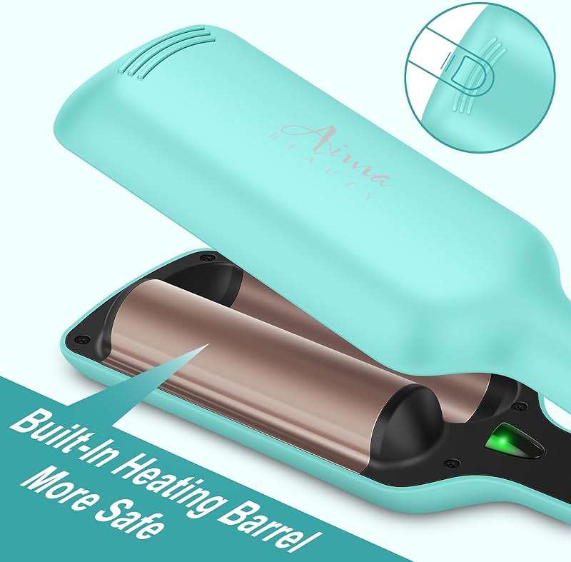 32mm (1.25") Aima Beauty Twins Mermaid Waves Hair Waver, Anti-Scald 2 Barrel Curling Iron, Hair Crimper, Ionic Care Wave Iron 15S Heats Up for Short/Medium/Long Hair Light Green - Image 5