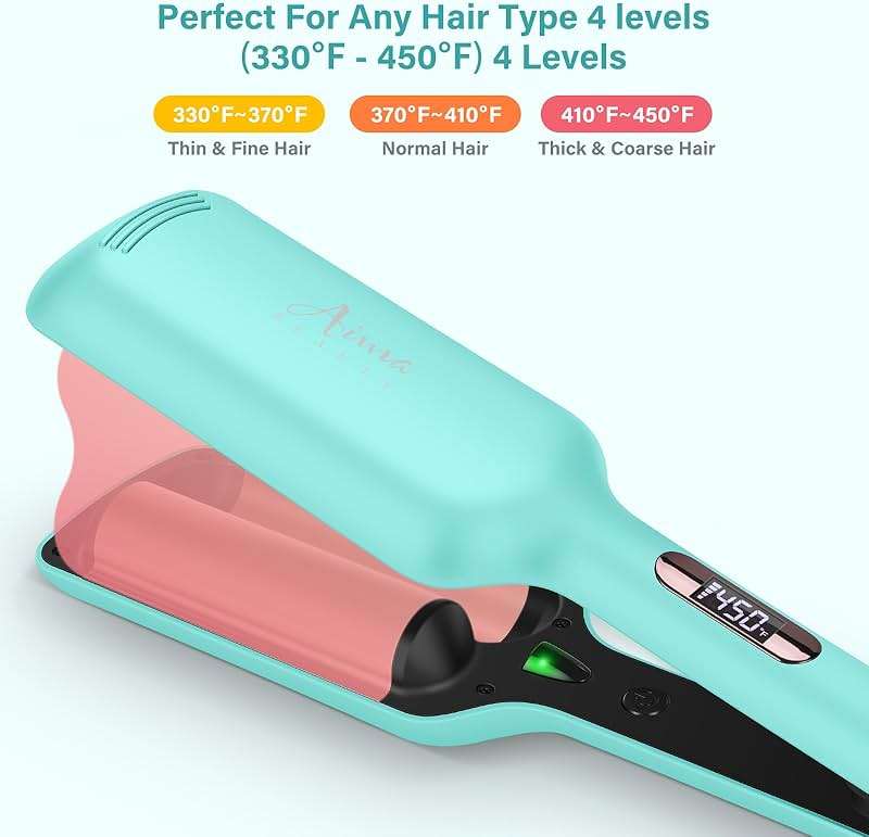32mm (1.25") Aima Beauty Twins Mermaid Waves Hair Waver, Anti-Scald 2 Barrel Curling Iron, Hair Crimper, Ionic Care Wave Iron 15S Heats Up for Short/Medium/Long Hair Light Green - Image 6