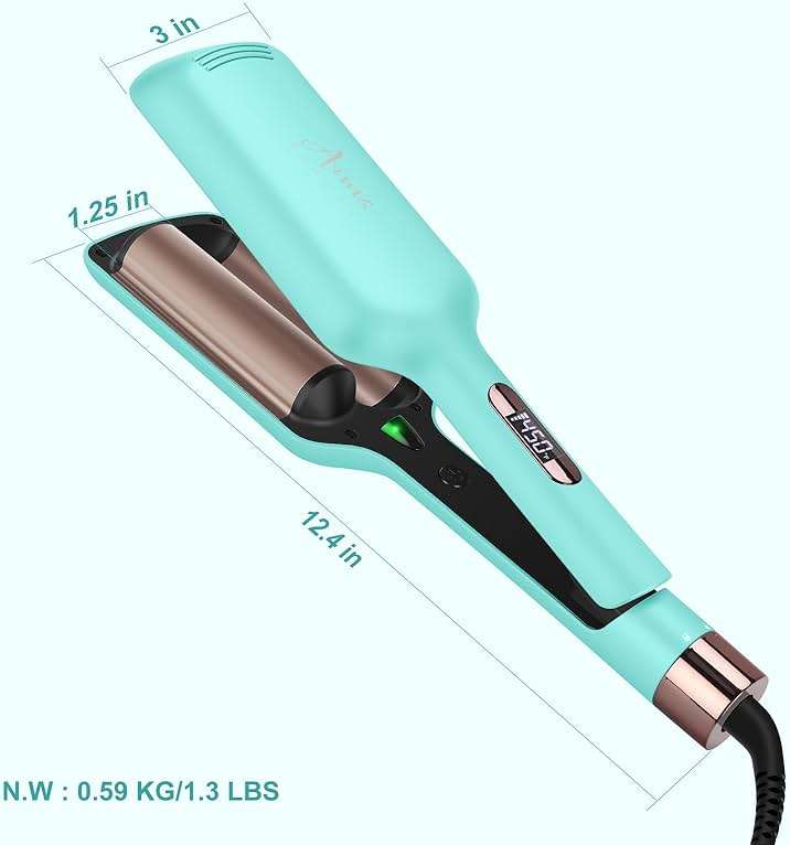 32mm (1.25") Aima Beauty Twins Mermaid Waves Hair Waver, Anti-Scald 2 Barrel Curling Iron, Hair Crimper, Ionic Care Wave Iron 15S Heats Up for Short/Medium/Long Hair Light Green - Image 8