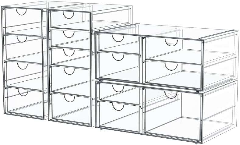 caktraie Makeup Organizer Storage With 16 Drawers, 4 Pcs Desktop Office Supplies, Desk Organizers, Clear Accessories, Dustproof Storage Drawer and for Make Up, Jewelry, Pen, Stationary - Image 1