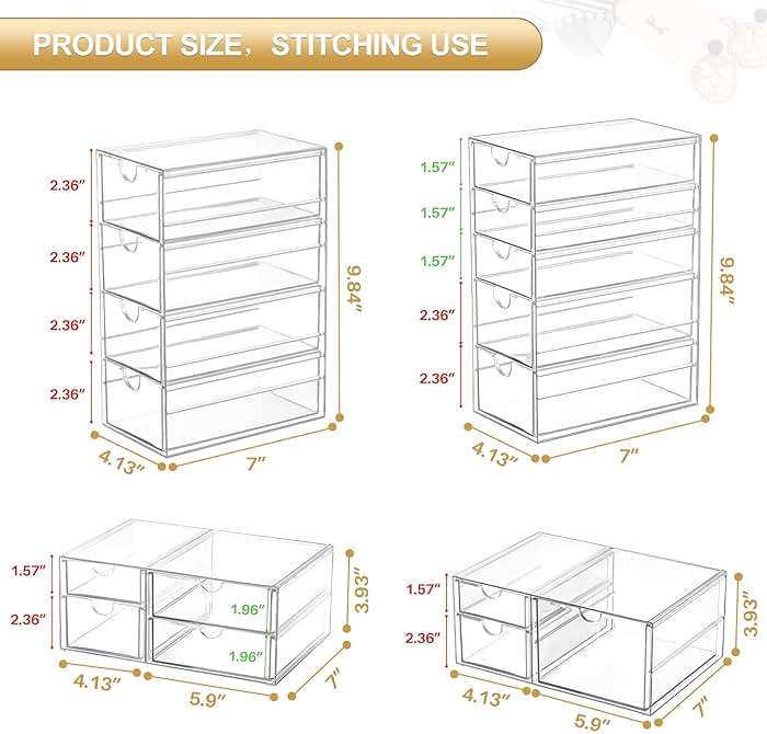 caktraie Makeup Organizer Storage With 16 Drawers, 4 Pcs Desktop Office Supplies, Desk Organizers, Clear Accessories, Dustproof Storage Drawer and for Make Up, Jewelry, Pen, Stationary - Image 2