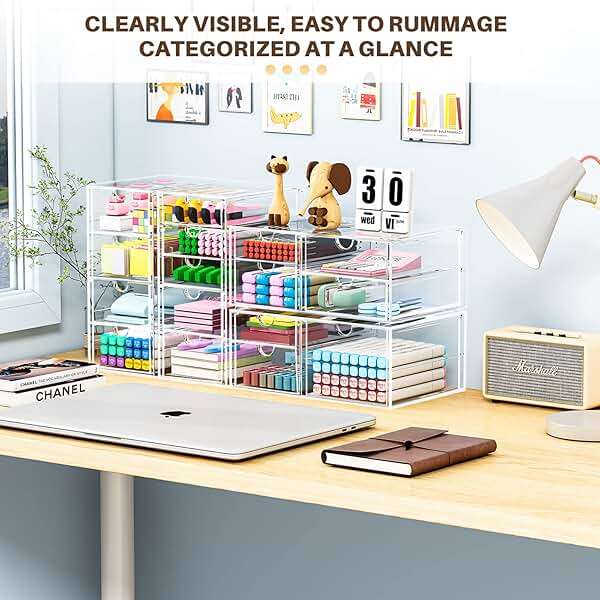 caktraie Makeup Organizer Storage With 16 Drawers, 4 Pcs Desktop Office Supplies, Desk Organizers, Clear Accessories, Dustproof Storage Drawer and for Make Up, Jewelry, Pen, Stationary - Image 4
