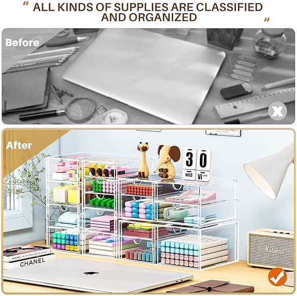 caktraie Makeup Organizer Storage With 16 Drawers, 4 Pcs Desktop Office Supplies, Desk Organizers, Clear Accessories, Dustproof Storage Drawer and for Make Up, Jewelry, Pen, Stationary - Image 5