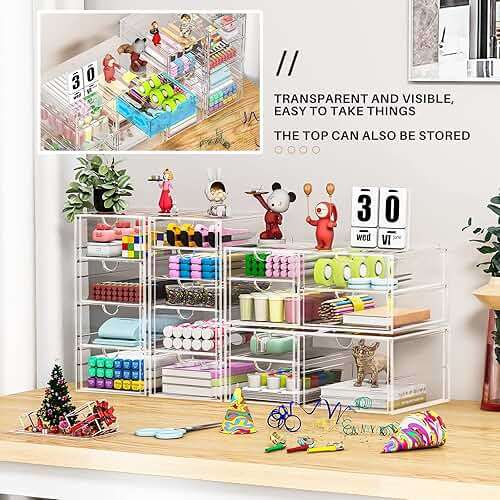 caktraie Makeup Organizer Storage With 16 Drawers, 4 Pcs Desktop Office Supplies, Desk Organizers, Clear Accessories, Dustproof Storage Drawer and for Make Up, Jewelry, Pen, Stationary - Image 6