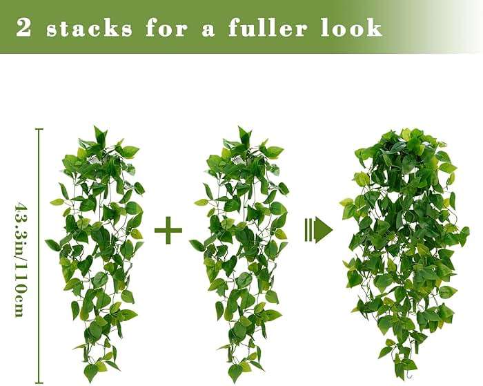 BLEUM CADE Fake Hanging Plants, 2pcs Artificial Hanging Plant, Faux Pothos Vines Greenery for Wall Home Living Room Office Indoor Outdoor Decor (No Baskets) - Image 3
