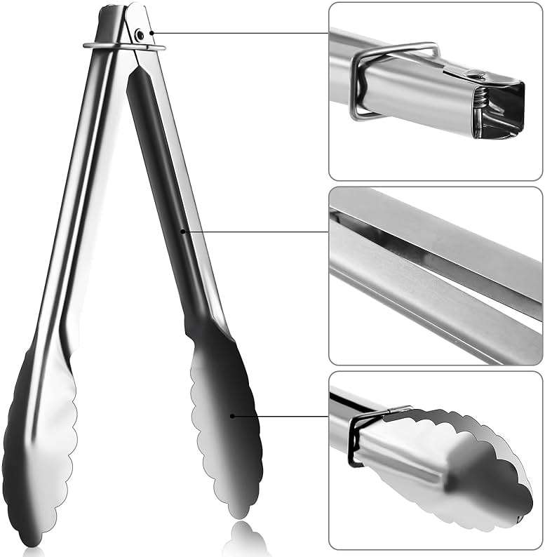 Seewey Set of 50 Stainless Steel Serving Tongs 7 Inch Cooking Clamps with Sliding Rings Small Clam Shell Metal Non Slip Food Tongs for Kitchen Salad Buffet Grill Barbecue Appetizers, Silver - Image 6