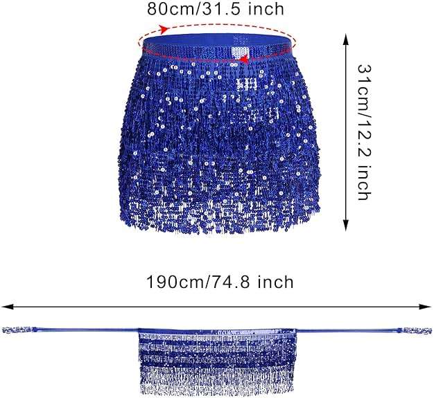 Belly Dance Hip Scarf Sequin Tassel Skirt Wrap Sparkly Rave Costume for Women - Image 2
