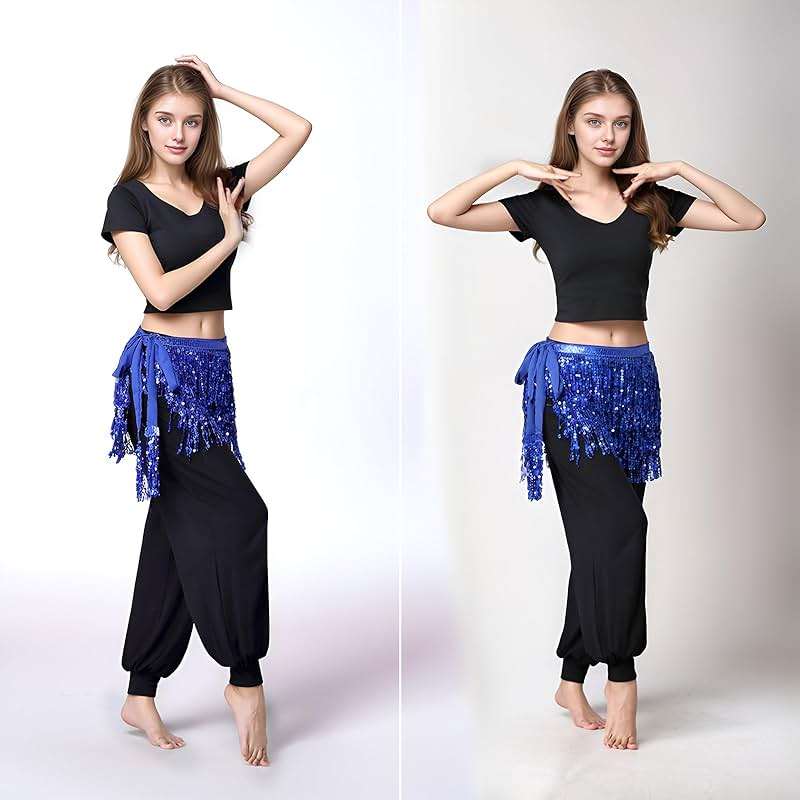 Belly Dance Hip Scarf Sequin Tassel Skirt Wrap Sparkly Rave Costume for Women - Image 7