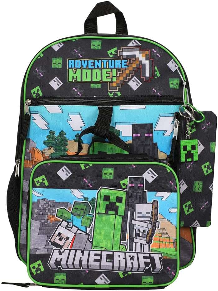 BIOWORLD Unisex Minecraft Adventure Mode 5-Piece Backpack set (Little Kid/Big Kid), Green, One size - Image 3