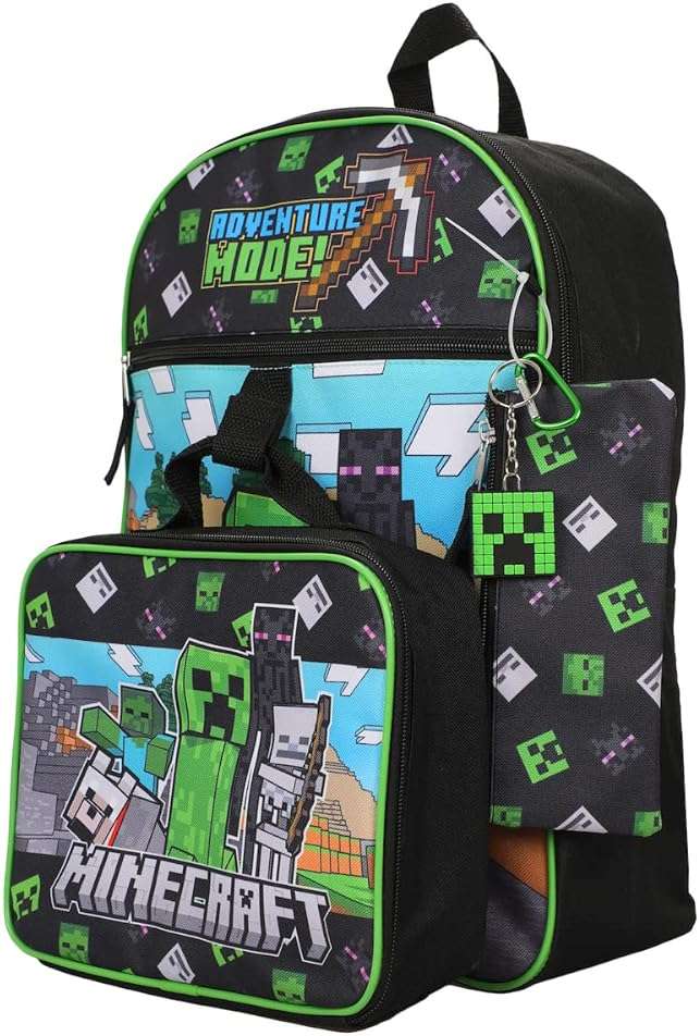BIOWORLD Unisex Minecraft Adventure Mode 5-Piece Backpack set (Little Kid/Big Kid), Green, One size - Image 5