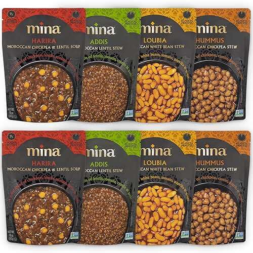 Mina Moroccan Lentils, Chickpeas, White Beans & Harira - Healthy Snacks Variety Pack of 8 (10 oz), Lentils Ready to Eat, Vegan Protein, Gluten-Free Instant Food, Microwave Meals, Non-GMO, Kosher - Image 1
