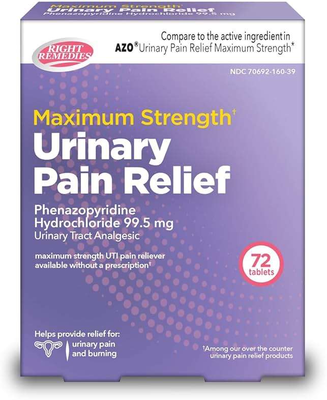 RIGHT REMEDIES Urinary Pain Relief Phenazopyridine HCl 99.5mg Tablets | Maximum Strength OTC for Fast Relief of UTI Pain, Burning and Bladder discomfort (72 Count) - Image 1